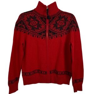 Pendleton Wool Fair Isle Full Zip Sweater Womens Medium Red Black Cardigan